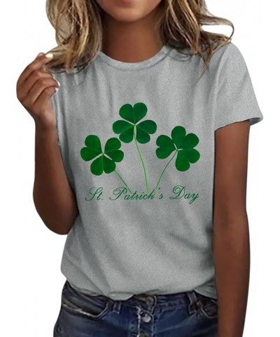 St Patricks Day Shirt Women Fashion Casual Tops Shirt Cute Clover Printed Short Sleeve Round Neck Tshirt Saint Paddy's Outfit...