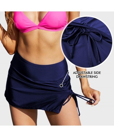 Womens High Waisted Split Swim Skirt Sporty Drawstring Skirted Swim Bottom with Built-in Panty Navy $17.91 Swimsuits