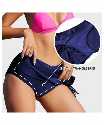 Womens High Waisted Split Swim Skirt Sporty Drawstring Skirted Swim Bottom with Built-in Panty Navy $17.91 Swimsuits