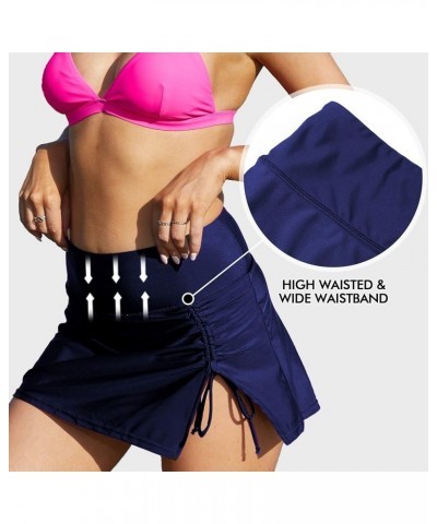 Womens High Waisted Split Swim Skirt Sporty Drawstring Skirted Swim Bottom with Built-in Panty Navy $17.91 Swimsuits