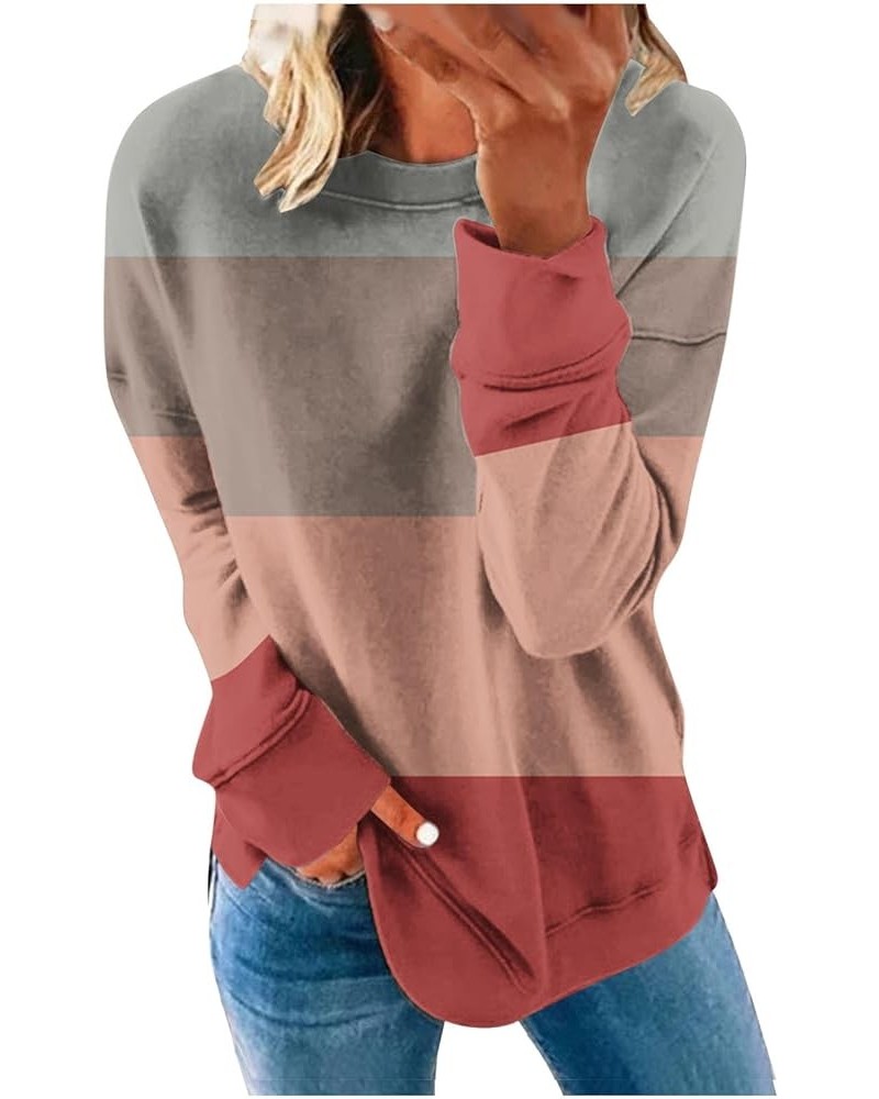 Women's Crewneck Long Sleeve Loose Sweatshirts Color Block Pullover Tops Casual Fall Fashion Sweatshirt 06 Red $8.82 Hoodies ...