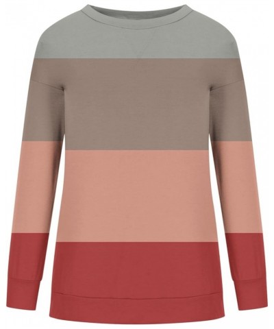 Women's Crewneck Long Sleeve Loose Sweatshirts Color Block Pullover Tops Casual Fall Fashion Sweatshirt 06 Red $8.82 Hoodies ...