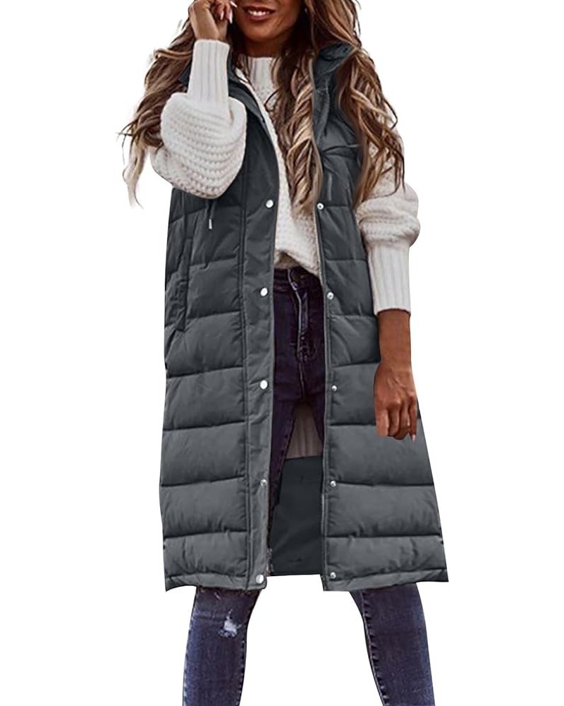 Womens Long Puffer Vest Winter Casual Sleeveless Full Zip Hooded Puffer Jacket Packable Lightweight Quilted Jacket Down Coats...