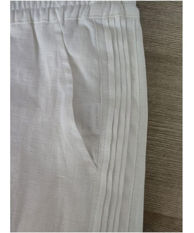 Women's Linen Pants Elastic Pleated Wide Leg Straight Fit Palazzo Pants Long Style White $20.70 Pants