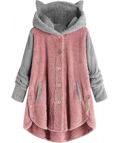 Hoodies for Women Cat Ears Long Cardigan Winter Plush Warm Soft Jacket Teddy Fleece Cardigan with Buttons Cute Sweater 03-pin...