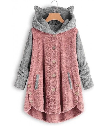 Hoodies for Women Cat Ears Long Cardigan Winter Plush Warm Soft Jacket Teddy Fleece Cardigan with Buttons Cute Sweater 03-pin...