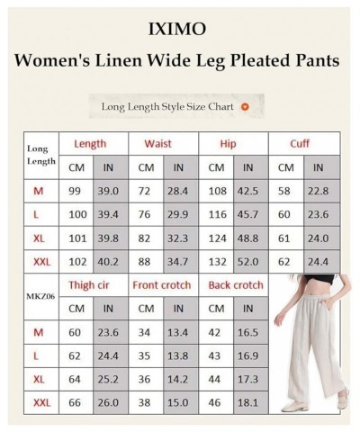 Women's Linen Pants Elastic Pleated Wide Leg Straight Fit Palazzo Pants Long Style White $20.70 Pants