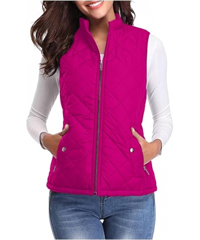 Quilted Vests for Women Lightweight Stand Collar Down Coat Zip Up Women Padded Gilet with Pockets Thin Puffer Vest Hot Pink L...
