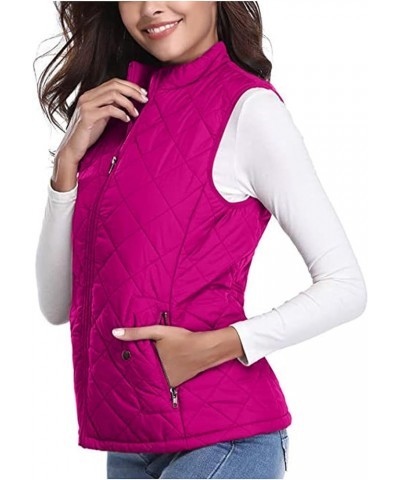 Quilted Vests for Women Lightweight Stand Collar Down Coat Zip Up Women Padded Gilet with Pockets Thin Puffer Vest Hot Pink L...