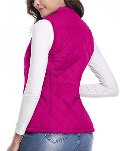 Quilted Vests for Women Lightweight Stand Collar Down Coat Zip Up Women Padded Gilet with Pockets Thin Puffer Vest Hot Pink L...