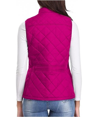 Quilted Vests for Women Lightweight Stand Collar Down Coat Zip Up Women Padded Gilet with Pockets Thin Puffer Vest Hot Pink L...