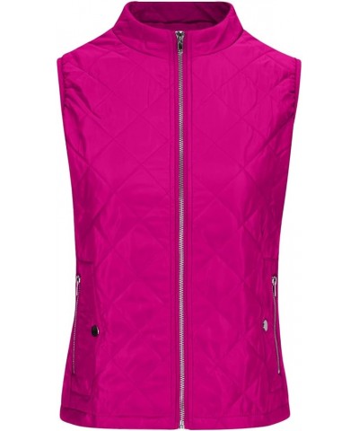 Quilted Vests for Women Lightweight Stand Collar Down Coat Zip Up Women Padded Gilet with Pockets Thin Puffer Vest Hot Pink L...