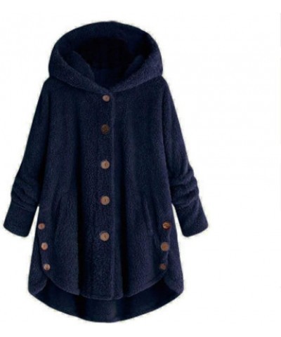 Fleece Jacket for Women 2023 Warm Winter Fuzzy Sherpa Coats Long Sleeve Button Down Hooded Cardigan Outerwear Pockets Navy $8...