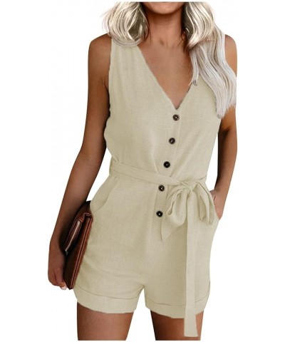 Women's Comfy Overalls Casual V Neck Bow Pocket Sleeveless Shorts Wide Jumpsuits Rompers Casual, S-5XL Kx2-beige $8.23 Overalls