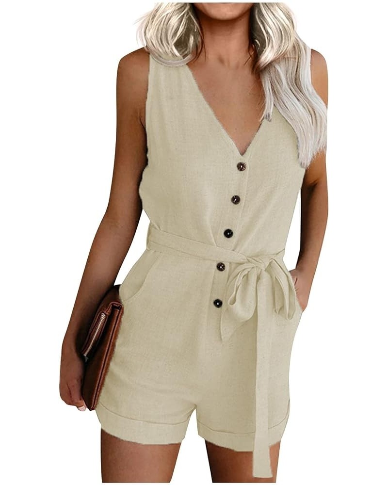 Women's Comfy Overalls Casual V Neck Bow Pocket Sleeveless Shorts Wide Jumpsuits Rompers Casual, S-5XL Kx2-beige $8.23 Overalls