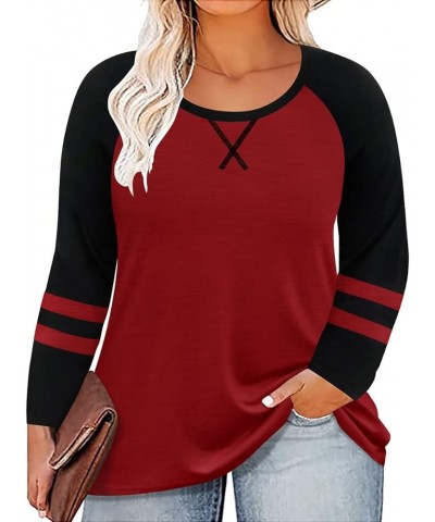 Plus Size Tops for Women Long Sleeve Fall Tunic Color Block Camo/Plaid/Leopard/Fall Blouse Crewneck Tshirt XL-5XL A57n-black ...