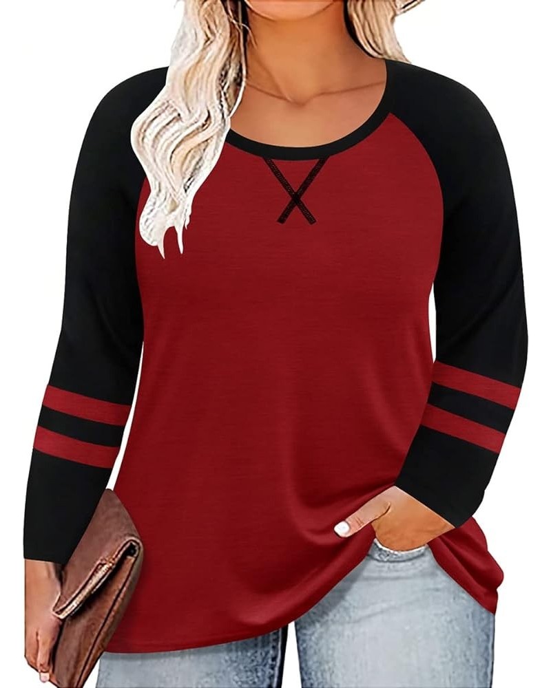 Plus Size Tops for Women Long Sleeve Fall Tunic Color Block Camo/Plaid/Leopard/Fall Blouse Crewneck Tshirt XL-5XL A57n-black ...