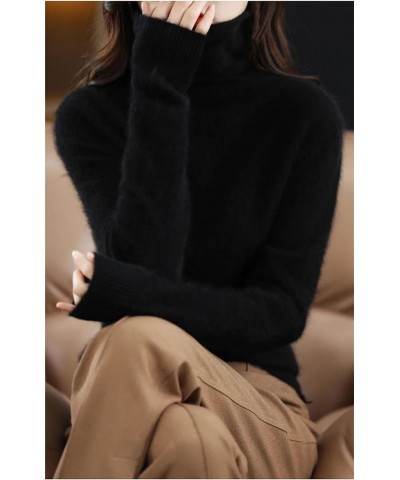 Women's High Round Neck Cashmere Sweater Long Sleeve Plus Size Sweater Blackish En8 $27.87 Sweaters