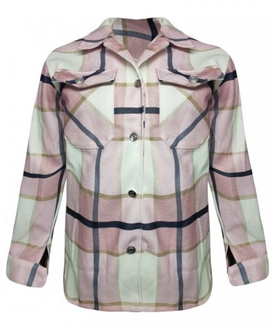 Shacket Jacket Women Casual Flannel Plaid Long Sleeve Lapel Button Down Shirts Fall Wool Blend Coat with Pockets A08 Pink $8....