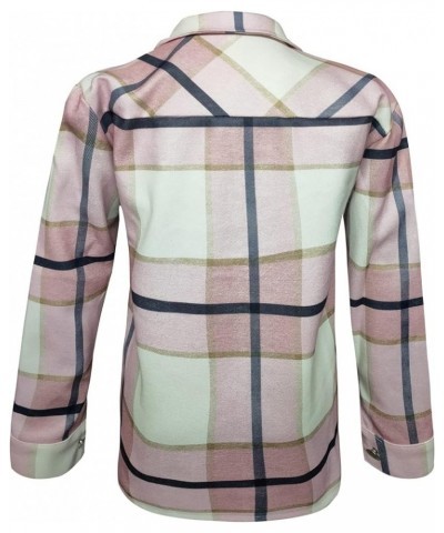 Shacket Jacket Women Casual Flannel Plaid Long Sleeve Lapel Button Down Shirts Fall Wool Blend Coat with Pockets A08 Pink $8....