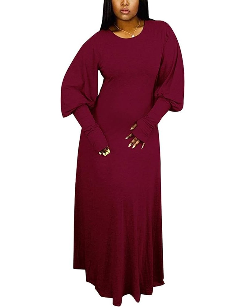 Women Casual Dress Tunic Solid Long Sleeve Fall Aline Maxi Dresses Plus Size Burgundy $10.25 Dresses