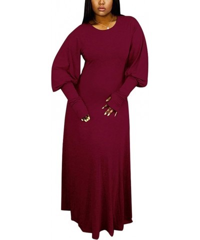 Women Casual Dress Tunic Solid Long Sleeve Fall Aline Maxi Dresses Plus Size Burgundy $10.25 Dresses