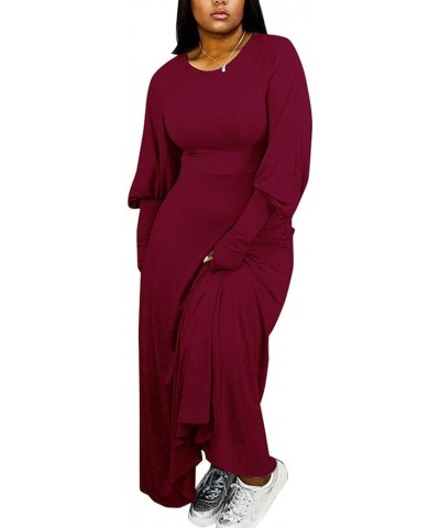 Women Casual Dress Tunic Solid Long Sleeve Fall Aline Maxi Dresses Plus Size Burgundy $10.25 Dresses