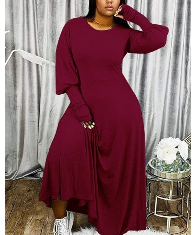 Women Casual Dress Tunic Solid Long Sleeve Fall Aline Maxi Dresses Plus Size Burgundy $10.25 Dresses