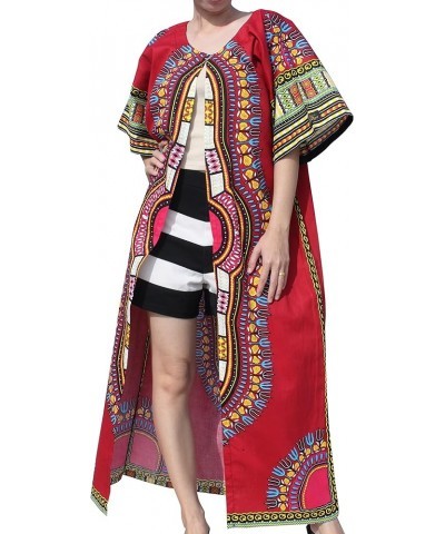 Open Outer Cloak Dress Bold Dashiki Ladies Dress Flow Robe Dark Venetian Red $17.05 Dresses