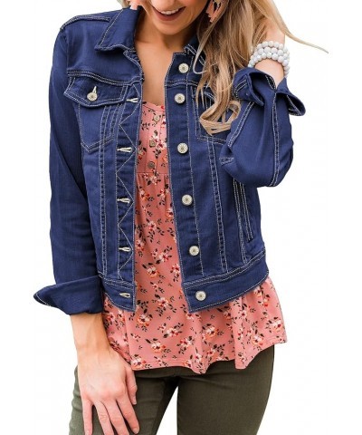 Women's Basic Long Sleeves Button Down Fitted Denim Jean Jackets Blue Denim $21.48 Jackets