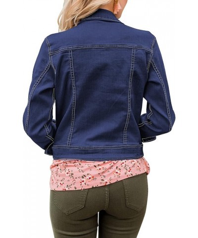 Women's Basic Long Sleeves Button Down Fitted Denim Jean Jackets Blue Denim $21.48 Jackets