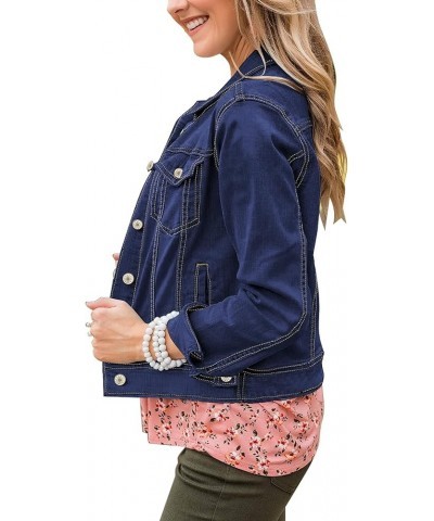 Women's Basic Long Sleeves Button Down Fitted Denim Jean Jackets Blue Denim $21.48 Jackets