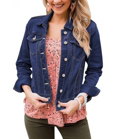 Women's Basic Long Sleeves Button Down Fitted Denim Jean Jackets Blue Denim $21.48 Jackets