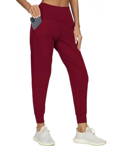 Womens Joggers with Pockets, Lightweight Quick Dry Athletic Workout Soft Pants for Gym, Yoga, Running High Rise Burgundy Full...