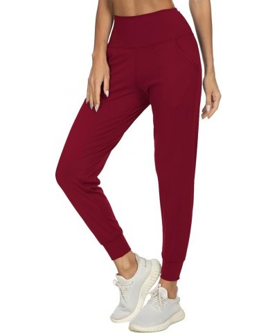 Womens Joggers with Pockets, Lightweight Quick Dry Athletic Workout Soft Pants for Gym, Yoga, Running High Rise Burgundy Full...