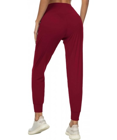 Womens Joggers with Pockets, Lightweight Quick Dry Athletic Workout Soft Pants for Gym, Yoga, Running High Rise Burgundy Full...