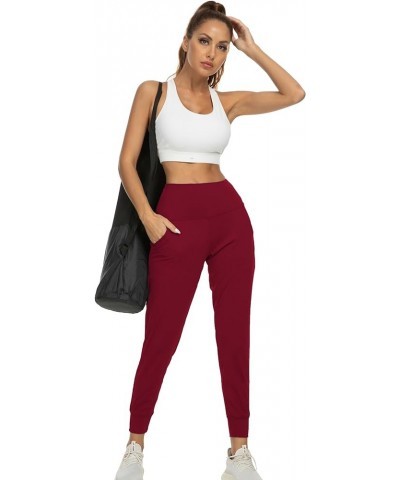 Womens Joggers with Pockets, Lightweight Quick Dry Athletic Workout Soft Pants for Gym, Yoga, Running High Rise Burgundy Full...