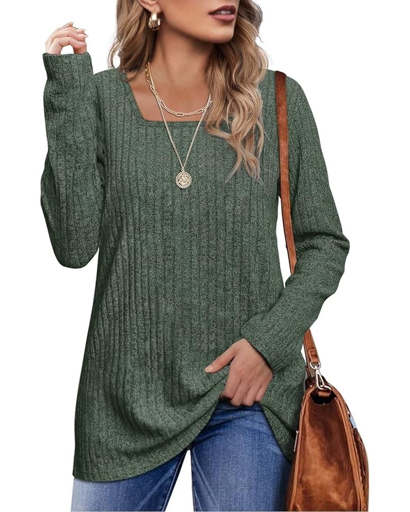 Long Sleeve Shirts for Women Lightweight Crew Neck Casual Tunic Tops S01-green $12.25 Tops