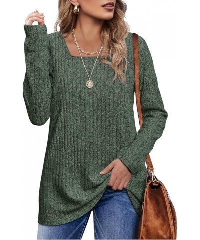 Long Sleeve Shirts for Women Lightweight Crew Neck Casual Tunic Tops S01-green $12.25 Tops