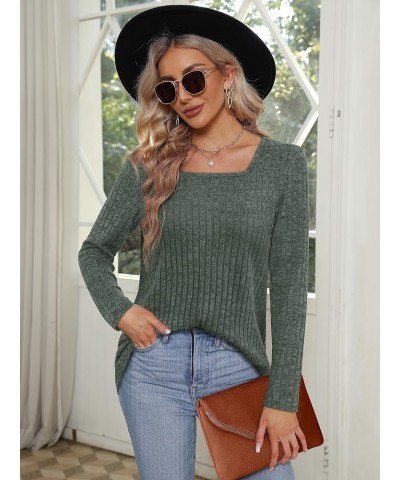 Long Sleeve Shirts for Women Lightweight Crew Neck Casual Tunic Tops S01-green $12.25 Tops