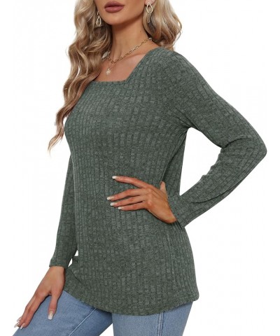 Long Sleeve Shirts for Women Lightweight Crew Neck Casual Tunic Tops S01-green $12.25 Tops