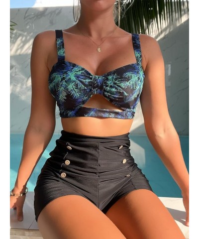 2024 Women's Two Piece Swimsuit Ladies Bathing Suit Vintage Swimwear Bikini Set with Bottom Brazilian Blue,black $15.20 Swims...