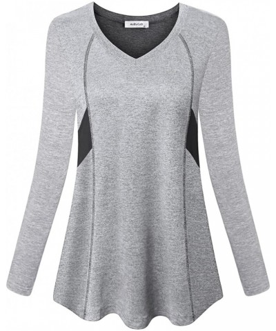 Womens Short Sleeve Tops Workout Athletic Sports Yoga Shirts Long Sleeve Grey $15.50 Activewear