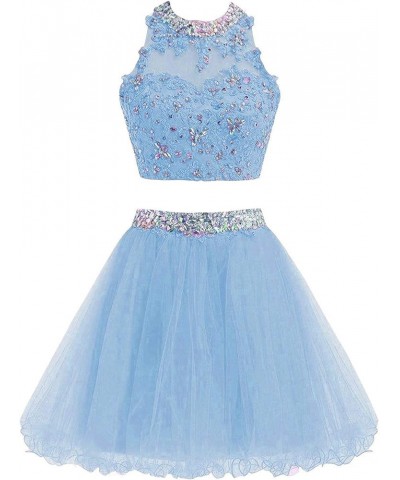 Two Piece Lace Bodice Short Homecoming Dresses Beads Prom Dresses BD134 Blue $37.73 Dresses