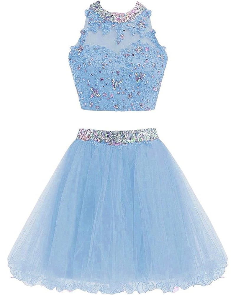 Two Piece Lace Bodice Short Homecoming Dresses Beads Prom Dresses BD134 Blue $37.73 Dresses