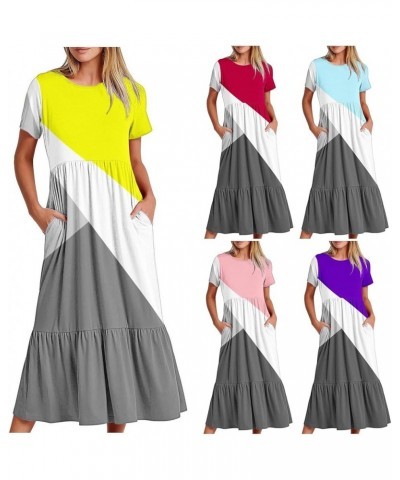 2024 Summer Dresses for Women Casual Short Sleeve Tshirt Dress Crewneck Flowy Tiered Maxi Beach Dresses with Pockets 01 Hot P...