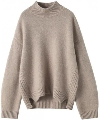 2023 Round Neck Fashion Casual Women's Sweater Autumn/Winter Tops Long Sleeve Pullover Women Fuzzy Sweater Khaki $15.91 Sweaters