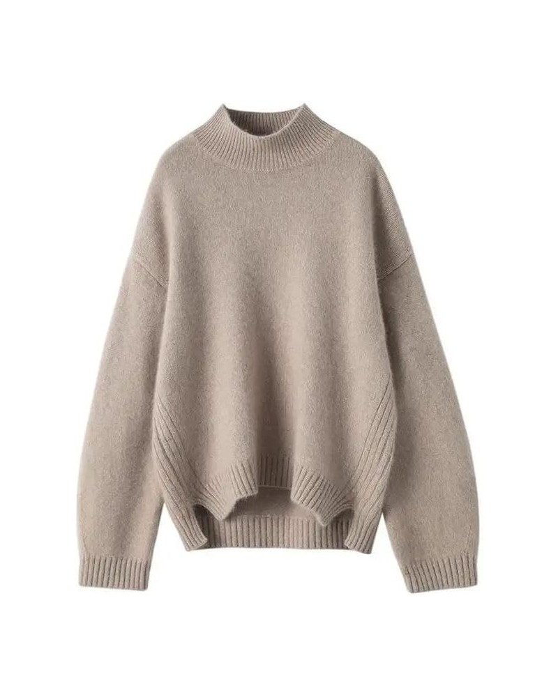 2023 Round Neck Fashion Casual Women's Sweater Autumn/Winter Tops Long Sleeve Pullover Women Fuzzy Sweater Khaki $15.91 Sweaters