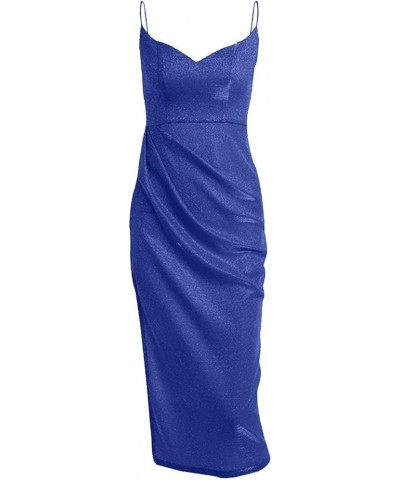 Women's Plus Size Dresses for Curvy Wedding Guest Dresses Solid Color Sexy Sequin Slit Maxi Smocked One Dress 7-blue $28.80 D...