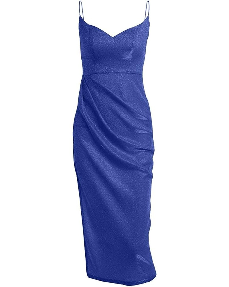 Women's Plus Size Dresses for Curvy Wedding Guest Dresses Solid Color Sexy Sequin Slit Maxi Smocked One Dress 7-blue $28.80 D...